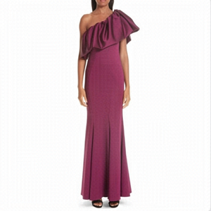 NWT ZAC ZAC Posen Vaille One Shoulder Ruffle Evening Maxi Dress Plum Bridesmaid